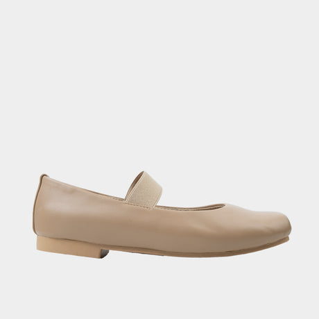 Beige pink leather ballet flat with mauve elastic strap