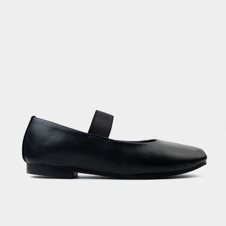 Black pink leather ballet flat with mauve elastic strap